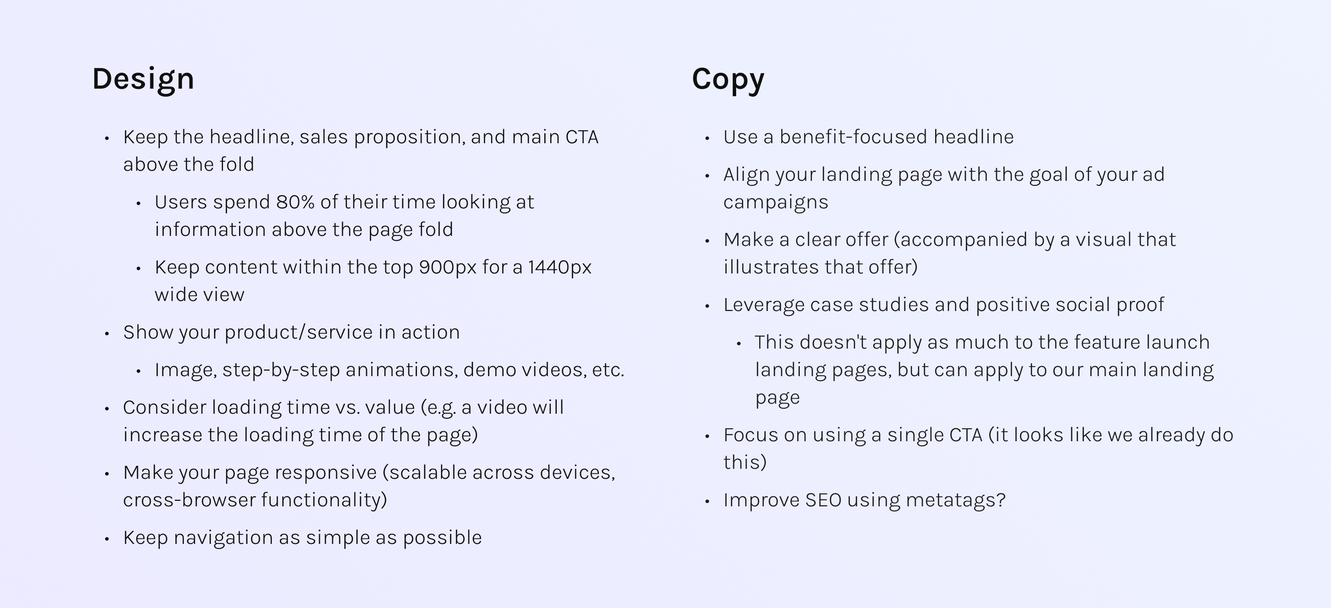 Landing page best practices