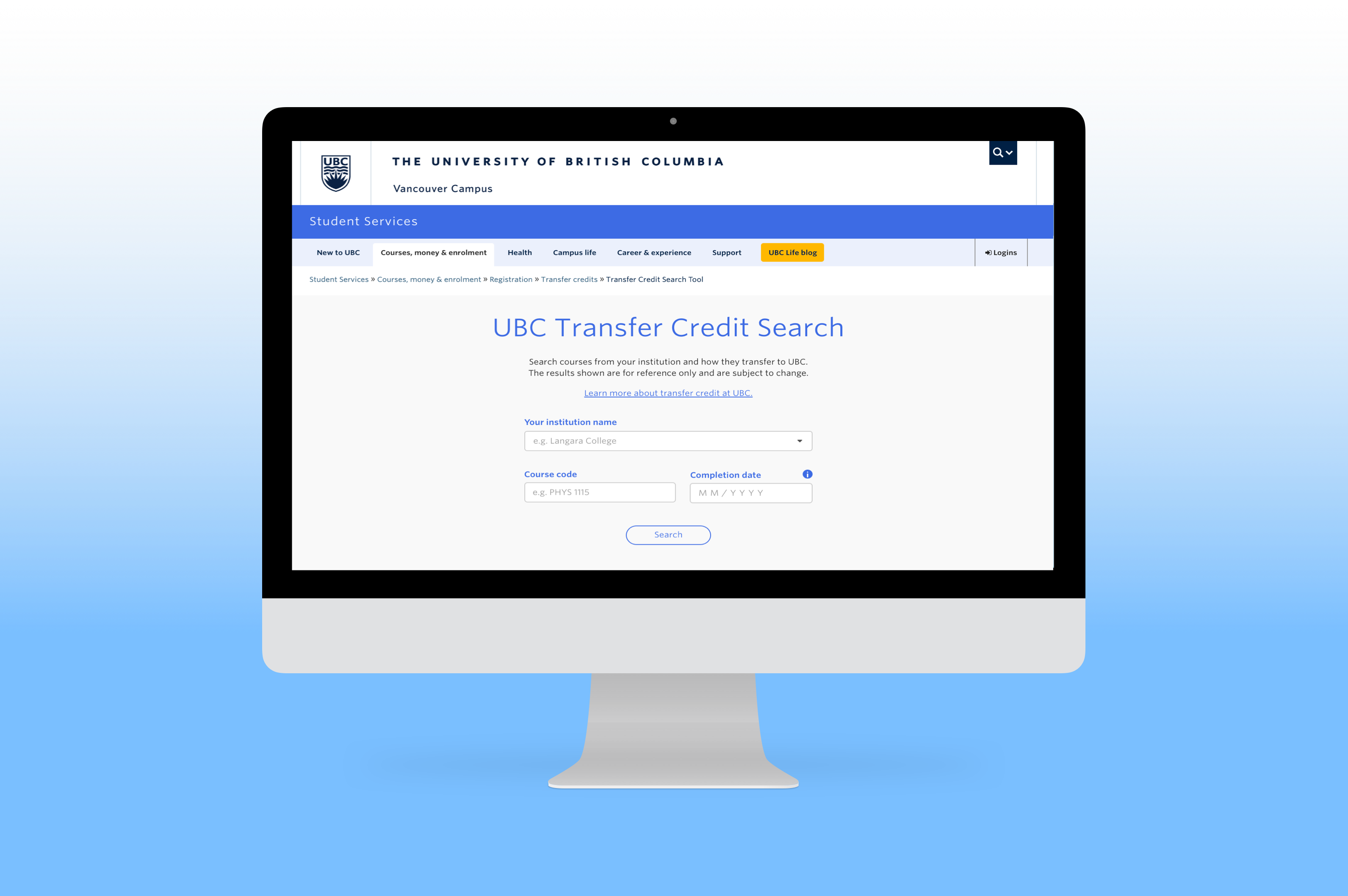 Transfer Credit Search Tool